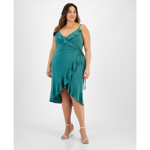 Bar III Women's Plus Size 2X Teal Ruffled Sleeveless Wrap Midi Dress NWT